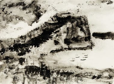 William Thon (Am. 1906-2000), Headland, Watercolor and ink on paper, framed under glass