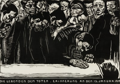 Käthe Kollwitz (Ger. 1867-1945), Gedenblatt für Karl Liebknecht, 1920, Woodcut, framed under glass