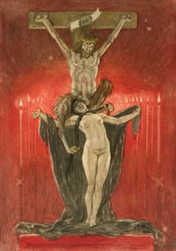 Félicien Rops (Belgian 1833-1898), "Le Calvaire" 1882, Soft ground etching and color heliogravure,