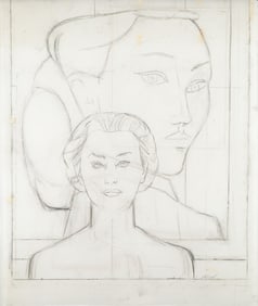 Will Barnet (Am. 1911-2012), Study for "Now & Then." c. 1987-89, Charcoal on vellum, unframed