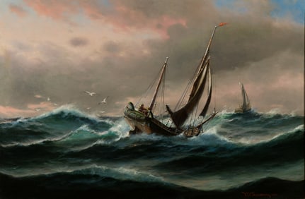 Theodore Victor Carl Valenkamph (Swe./Am. 1868-1924), Fishermen, 1901, Oil on canvas, framed in