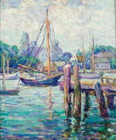 Kathryn Cherry (Am. 1880-1931), Gloucester Harbor, Oil on board, framed