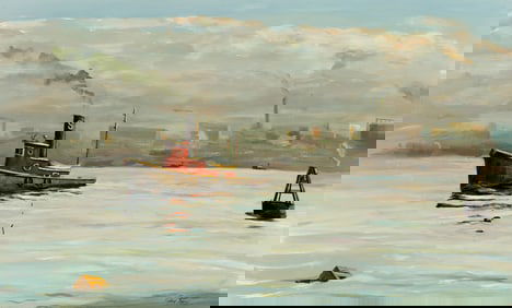 Stephen Etnier (Am. 1903-1984), "Norfolk Harbor", Oil on panel, framed