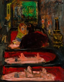 Robert Phillipp (Am. 1895-1981), "Russian Tea Room" 1975, Oil on canvas laid to board, framed