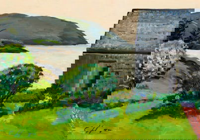 Chris Huntington (Am. b. 1938), "Monhegan Springtime" 1970, Oil on panel, framed