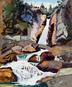 Chris Huntington (Am. b. 1938), "Big Falls, New Hampshire" c. 1968, Oil on panel, framed