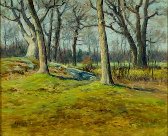 John Calvin Stevens (Am. 1855-1940), Woodland Grove, 1914, Oil on canvas, framed