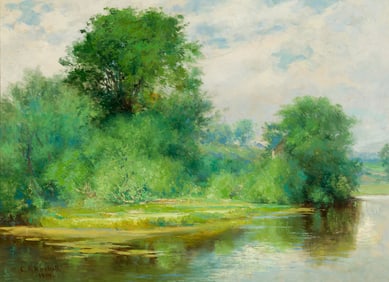 Charles Frederick Kimball (Am. 1831-1903), Stroudwater River, 1901, Oil on canvas, framed