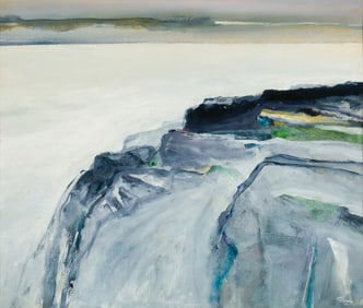 Reuben Tam (Am. 1916-1991), "Headland - Dark Strata", Monhegan, Acrylic on paper, framed under glass