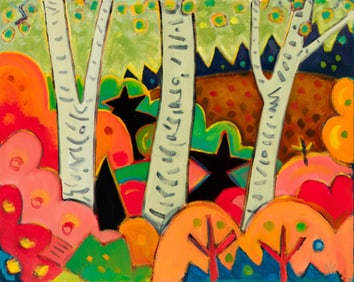 Philip Barter (Am. 1939-2024), Fall Birches, Oil on canvas, framed