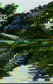 Sarah Knock (Am. b. 1947), Damariscotta Cove, Oil on paper, framed under glass