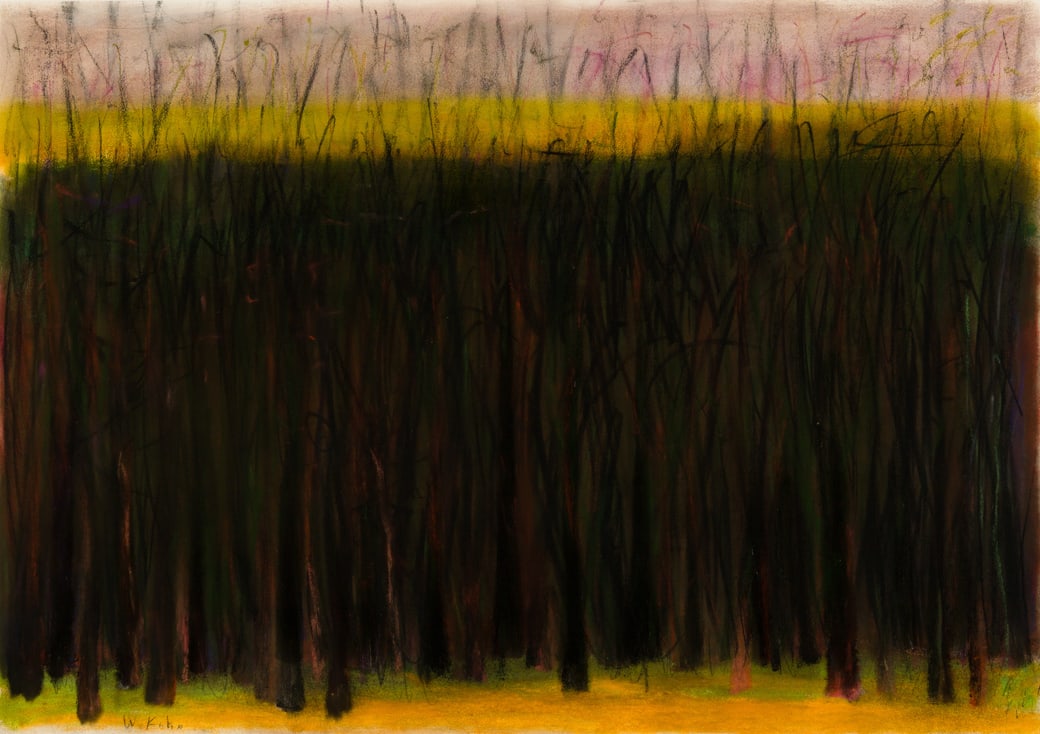 Wolf Kahn (Am. 1927-2020), Dusk, Pastel on paper, framed under glass: Wolf Kahn (Am. 1927-2020) Dusk Pastel on paper, framed under glass Signed l.l. 29" x 41" sight, 35 15/16" x 48 1/8" framed Provenance: Private Collection New