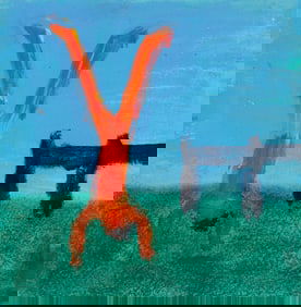 Katherine Bradford (Am. b. 1942), Pier Dive, Acrylic on paper, framed under glass