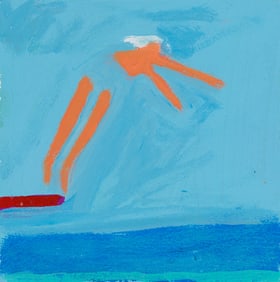 Katherine Bradford (Am. b. 1942), Diver for NYSS, 2023, Acrylic on paper, framed under glass