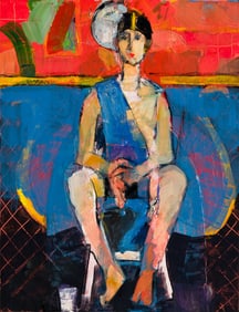 Ed Douglas (Am. b. 1935), "Swimmer #5 (Waiting)" 2016, Oil on panel, framed