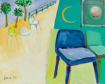 Harold Garde (Am. 1923-2022), Blue Chair, 1983, Acrylic on canvas, framed