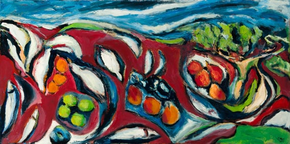 Arthur DiMambro (Am. 1928-2016), Still Life in Landscape, 2016, Oil on masonite, unframed