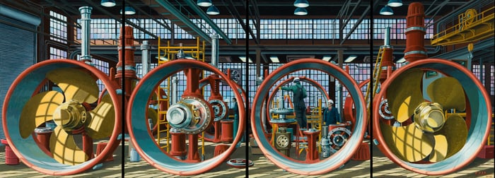 C. Michael Lewis (Am. 1950-2024), "Thrusters" 2006, Oil on panel, framed