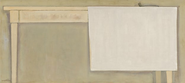 Joseph Gualtieri (Am. 1916-2015), Table with White Towel and Fork, Oil on panel, framed