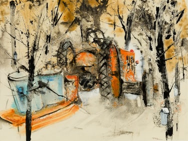 William Thon (Am. 1906-2000), "Gathering the Sap" (Sugar Time), Watercolor and ink on paper, framed