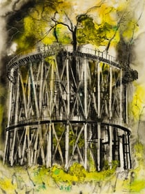 William Thon (Am. 1906-2000), "The Old Rollercoaster", Watercolor on paper, framed under glass