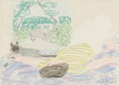 Stephen Pace (Am. 1918-2010), Vehicle in Forest, 1967, Watercolor on paper, framed under glass