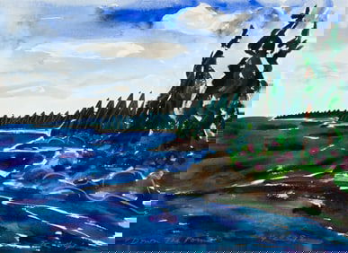 Eric Hopkins (Am. b. 1951), "Down the Point" 1992, Watercolor on paper, framed under glass