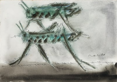 Francisco Toledo (Mexican 1940-2019), Two Crickets, Watercolor and ink on paper, framed under glass