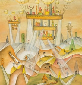 Xul Solar (Argentine 1887-1963), Villa, 1944, Watercolor on paperboard, framed under glass