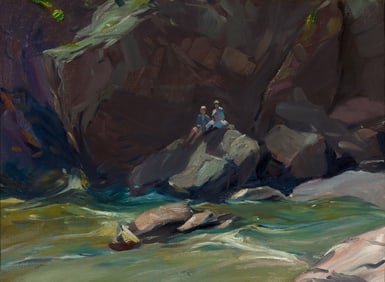 Charles Herbert Woodbury (Am. 1864-1940), "Narrow Cove", Oil on canvas, framed