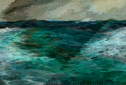 Charles Herbert Woodbury (Am. 1864-1940), "Sketch for Mid-Ocean" 1894, Oil on canvas, framed in
