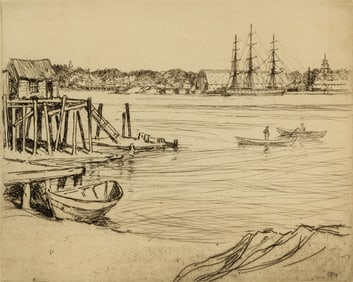 Charles Herbert Woodbury (Am. 1864-1940), The Constitution, Etching, framed under glass