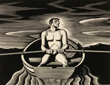 Rockwell Kent (Am. 1882-1971), Oarsman, Wood engraving, framed under glass