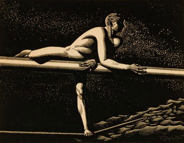 Rockwell Kent (Am. 1882-1971), Bowsprit, Wood engraving, framed under glass
