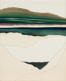 George Kunkel (Am. 1922-1984), First Snow, Acrylic and paper collage, framed under glass in Kulicke