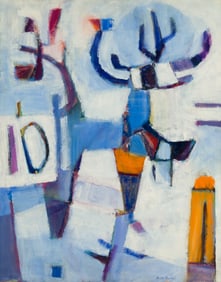 Ruth Fortel (Am. 1923-2001), "I.D. - Blue and White" 1955-56, Oil on canvas, framed