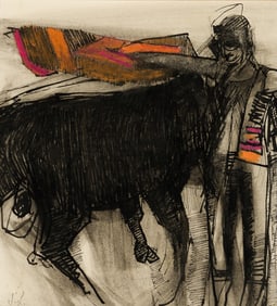 John Laurent (Am. 1921-2005), Corrida Valencia (Bullfighter), Pencil, gouache and ink on paper,