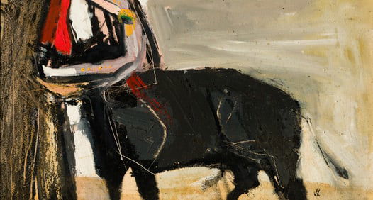 John Laurent (Am. 1921-2005), "Corrida - Valencia" 1969, Oil on panel, framed