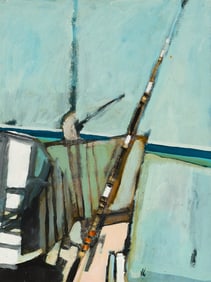 John Laurent (Am. 1921-2005), "Sailfish off Stuart" 1977, Oil on panel, framed