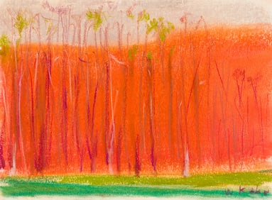 Wolf Kahn (Am. 1927-2020), Orange Treeline, Pastel on paper, framed under glass