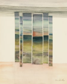 Frances Kornbluth (Am. 1920-2014), Island Path No. 2, Watercolor and collage on paper, framed under