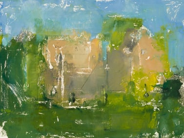 Stuart Shils (Am. b. 1954), Italian Houses, 2007, Monotype, framed under glass