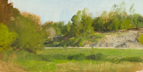 Ann Lofquist (Am. b. 1964), Spring Color with Marsh and Stones, Oil on panel, framed