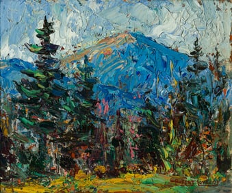 Rupert Lovejoy (Am. 1885-1975), Purple Mountain, Oil on canvas laid to panel, framed under glass