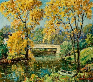 Rupert Lovejoy (Am. 1885-1975), "Stroudwater River - No. 2 - " 1947, Oil on panel, framed