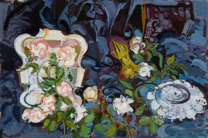 Charles E. Buckley (Am. 1919-2011), Still Life with Roses, Oil on canvas, unframed