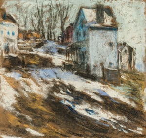 Fred Wagner (Am. 1860-1940), Thawing Snow, Pastel on paper, framed under glass