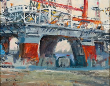 Denis Boudreau (Am. b. 1941), Oil Rigs, Oil on canvas, framed
