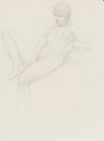 William Bailey (Am. 1930-2020), Reclining Nude, 1972, Pencil on paper, framed under glass