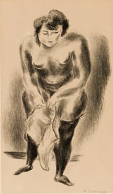 Yasuo Kuniyoshi (Jap./Am. 1889-1953), Girl Putting on Chemise, 1928, Lithograph, framed under glass